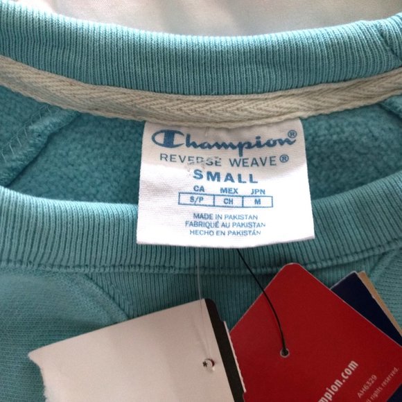 CHAMPION Reverse Weave Sweatshirt Men's‎ S Aqua Navy Pier Graphic Crew Neck - Picture 7 of 10